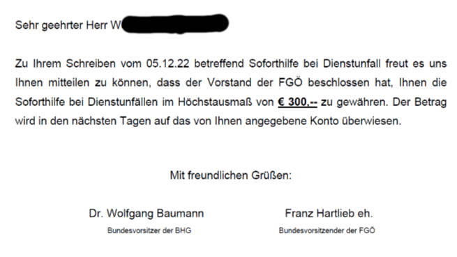 Hilfeleistungen der FGÖ/BHG